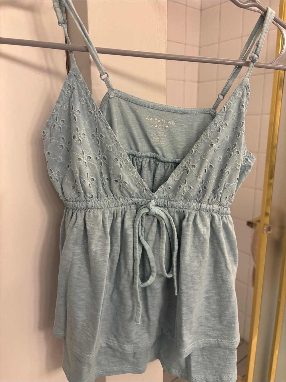 American Eagle Outfitters Light Blue Eyelet Cami Romper